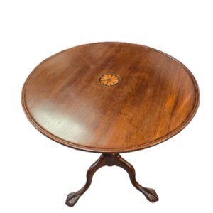 Antique-Chippendale-Mahogany-Inlaid Tilt Top Table